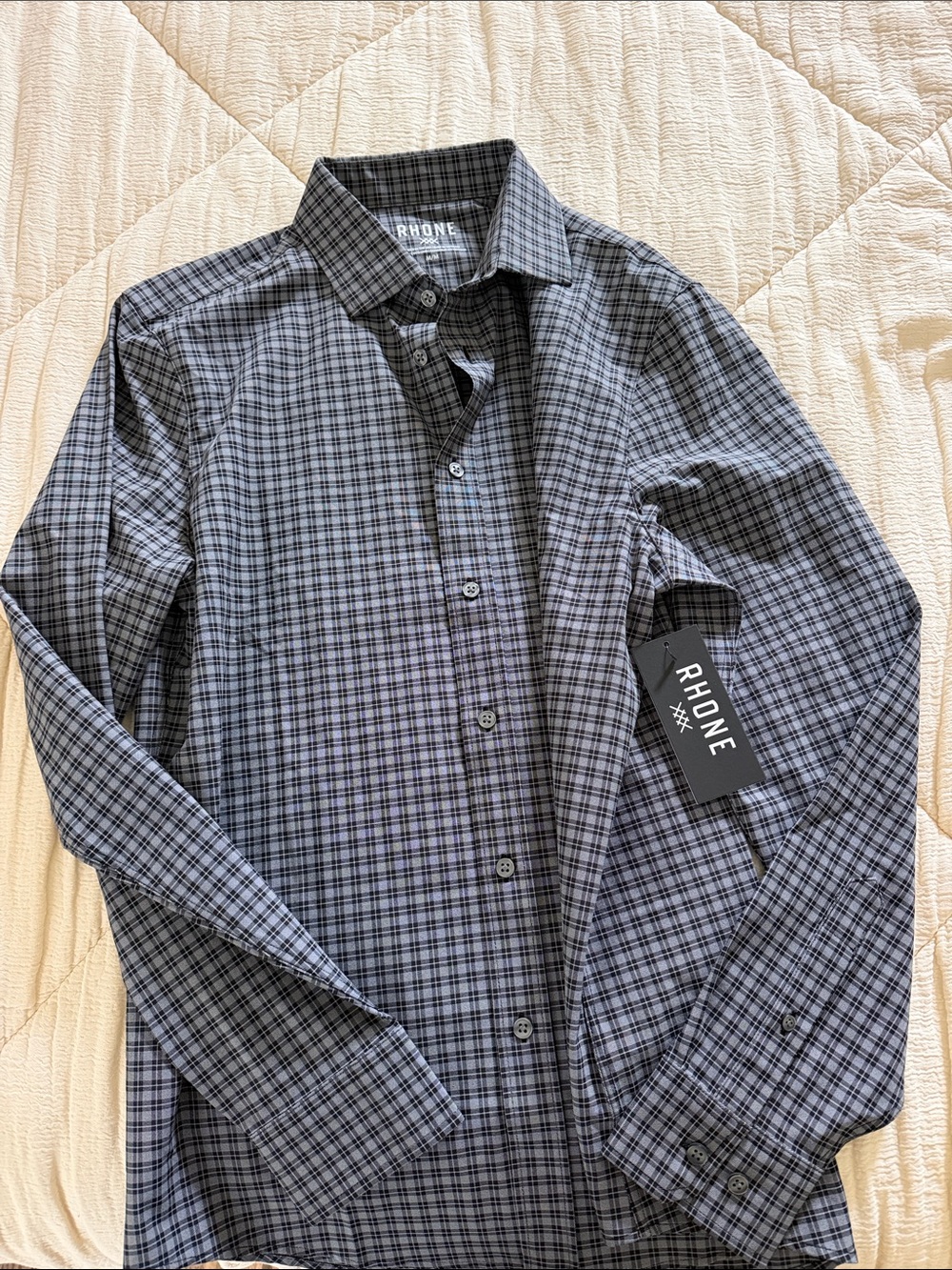 RHONE Men’s Gray Plaid Button-Down Shirt